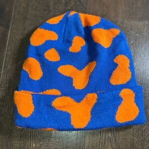 Blue and Orange Patterned Beanie Hat